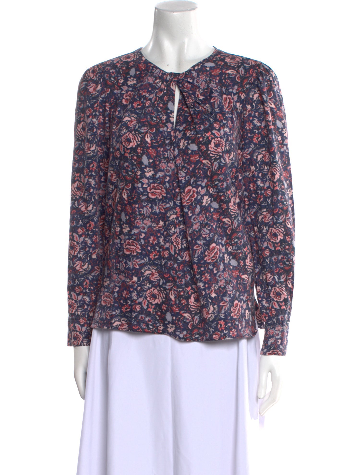 La Vie Rebecca Taylor Floral Print Tie Neck Blouse