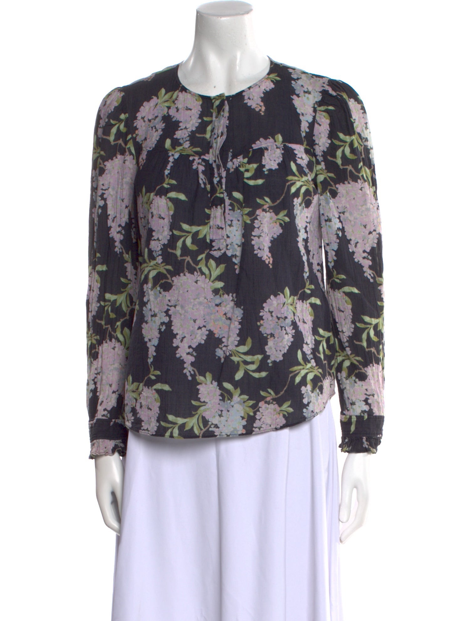 La Vie Rebecca Taylor Floral Print Crew Neck Blouse