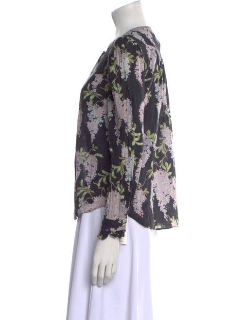 La Vie Rebecca Taylor Floral Print Crew Neck Blouse