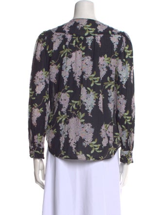 La Vie Rebecca Taylor Floral Print Crew Neck Blouse