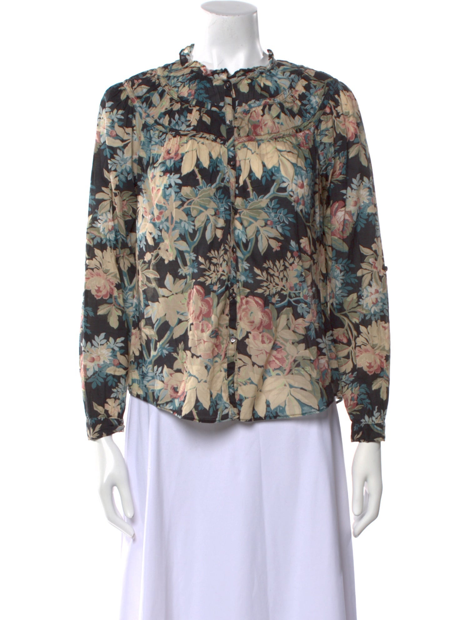 La Vie Rebecca Taylor Floral Print Mock Neck Blouse
