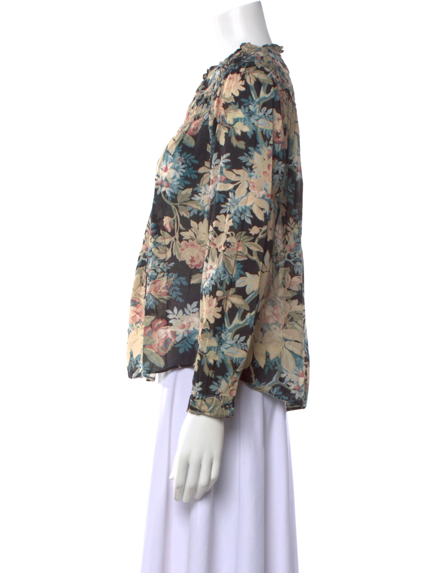 La Vie Rebecca Taylor Floral Print Mock Neck Blouse