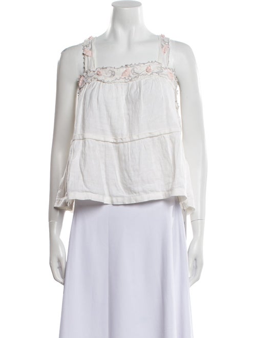 La Vie Rebecca Taylor Linen Square Neckline Crop Top