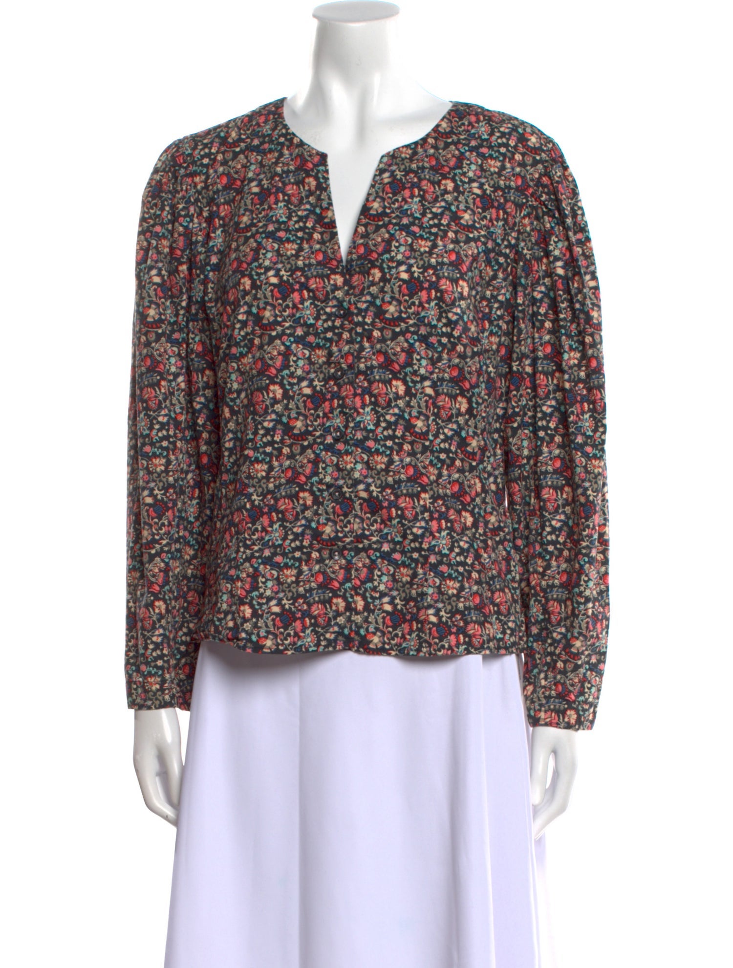 La Vie Rebecca Taylor Floral Print V-Neck Blouse