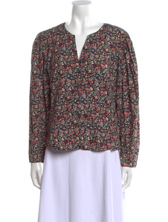 La Vie Rebecca Taylor Floral Print V-Neck Blouse