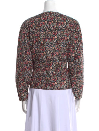 La Vie Rebecca Taylor Floral Print V-Neck Blouse