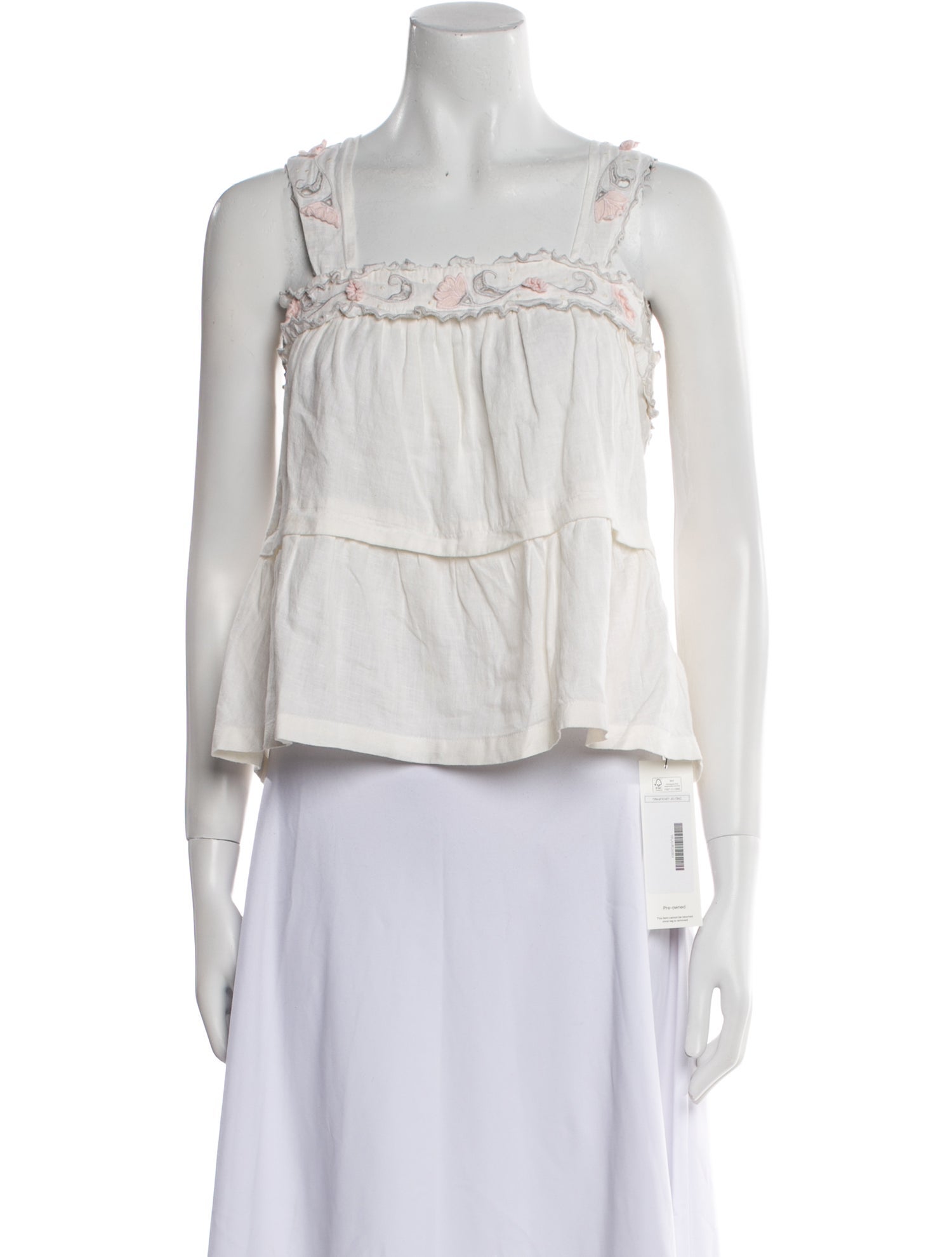 La Vie Rebecca Taylor Linen Square Neckline Crop Top