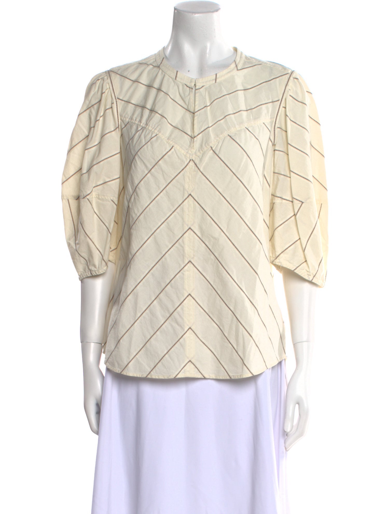 La Vie Rebecca Taylor Striped Crew Neck Button-Up Top