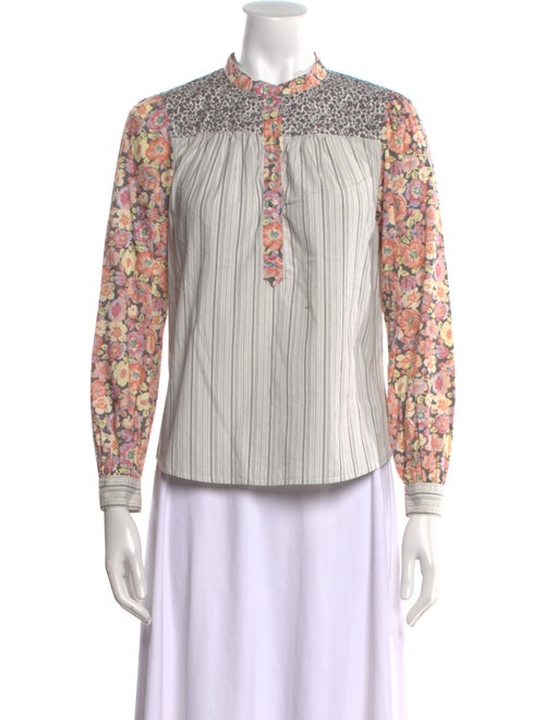 La Vie Rebecca Taylor Striped Mock Neck Button-Up Top