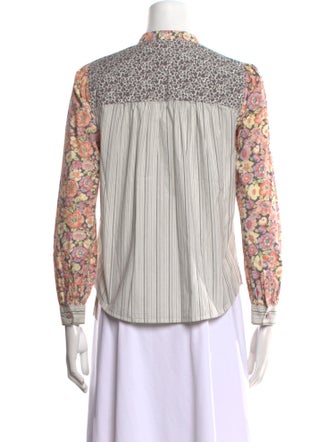 La Vie Rebecca Taylor Striped Mock Neck Button-Up Top