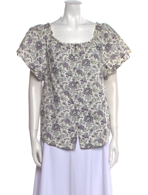 La Vie Rebecca Taylor Floral Print Scoop Neck Blouse