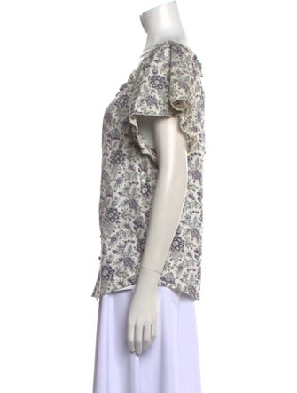 La Vie Rebecca Taylor Floral Print Scoop Neck Blouse