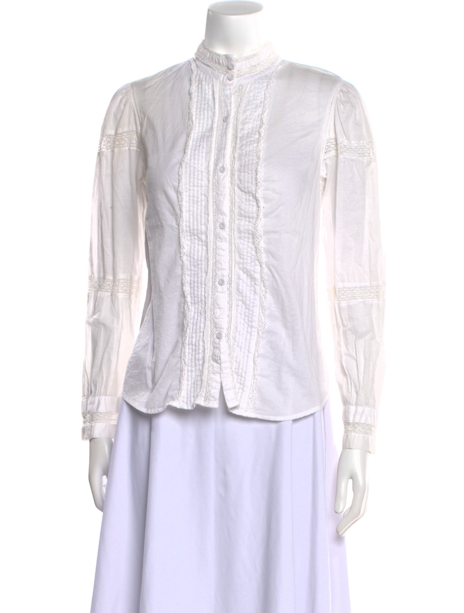 La Vie Rebecca Taylor Mock Neck Long Sleeve Button-Up Top