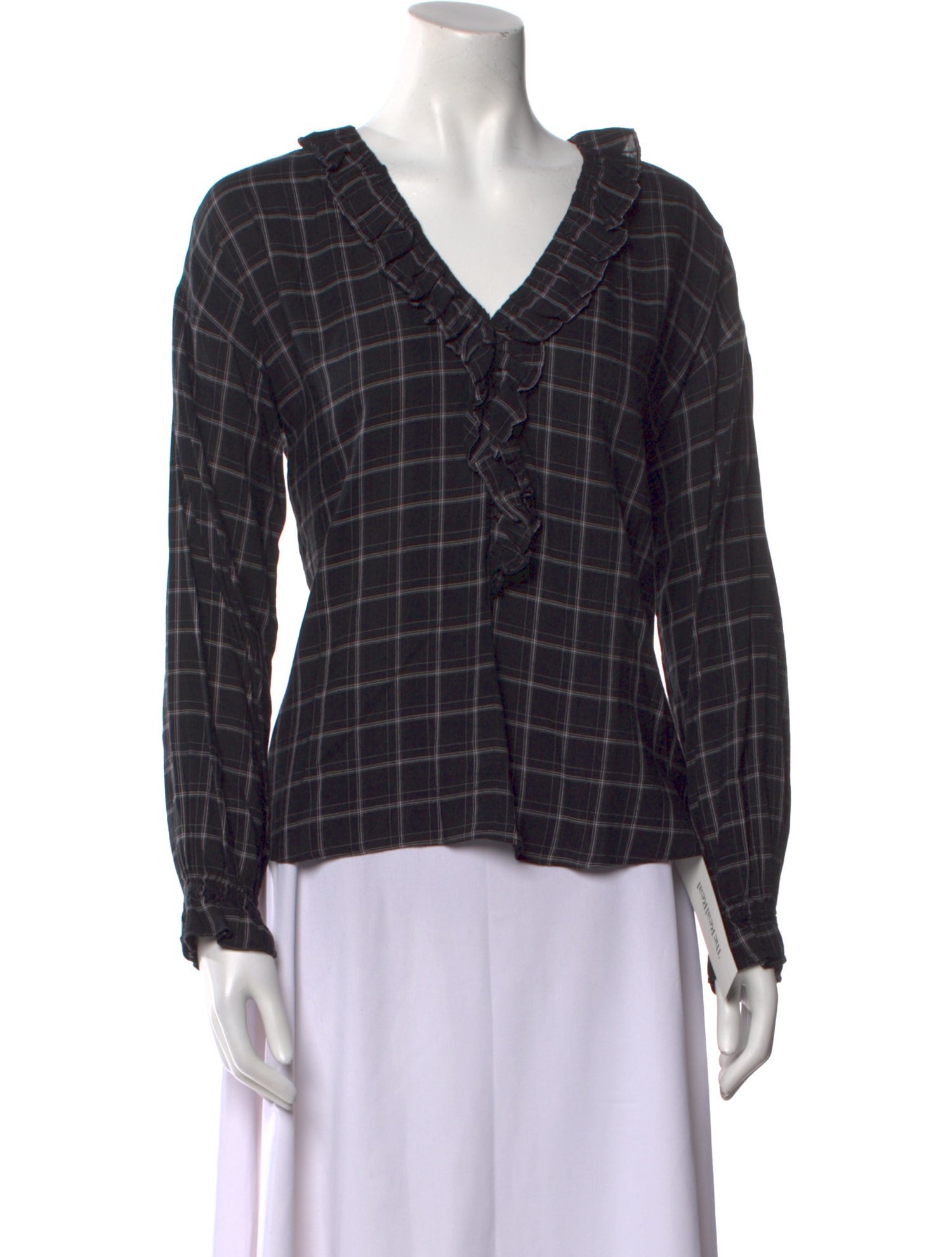 La Vie Rebecca Taylor Plaid Print V-Neck Button-Up Top