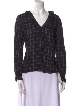 La Vie Rebecca Taylor Plaid Print V-Neck Button-Up Top