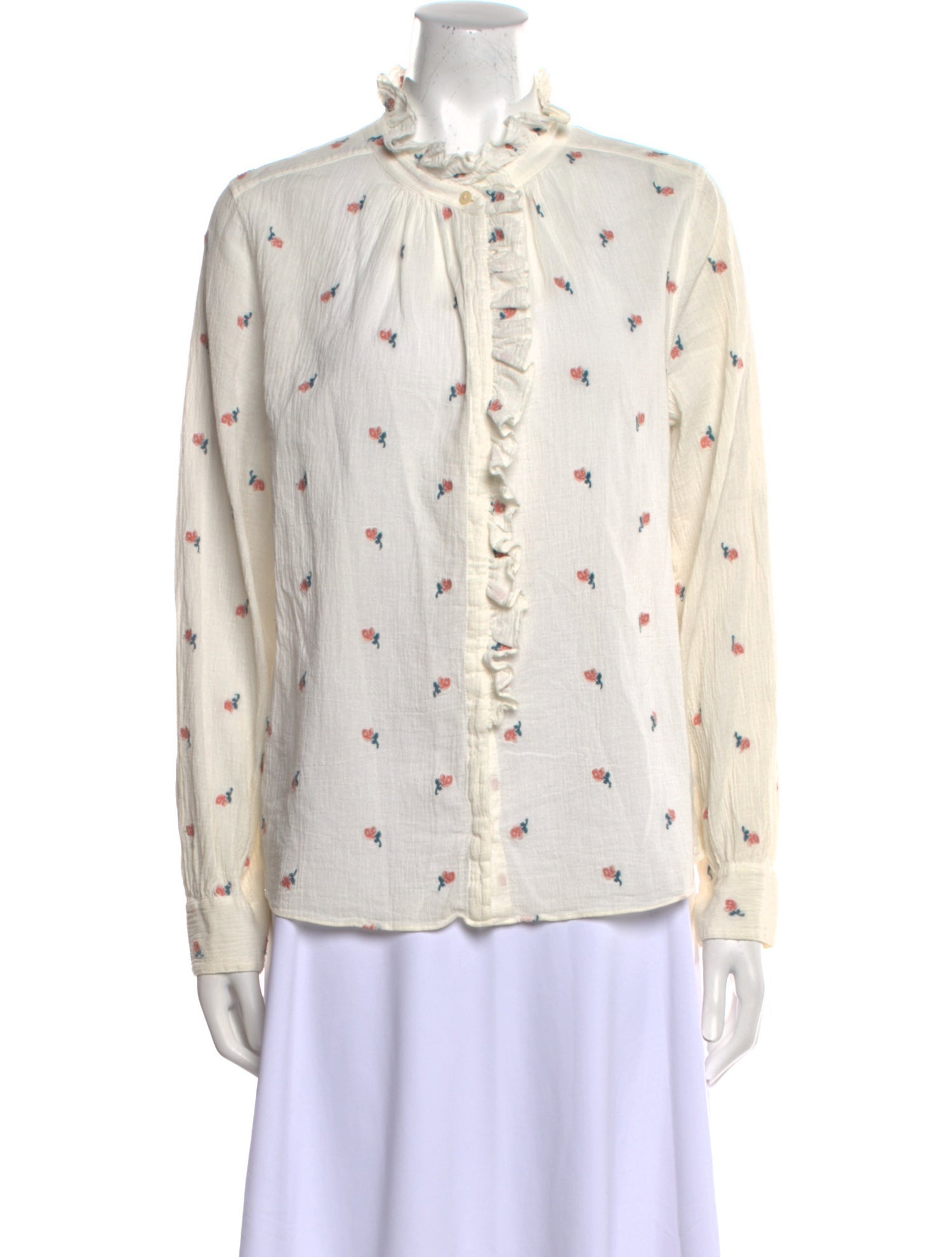 La Vie Rebecca Taylor Floral Print Mock Neck Button-Up Top