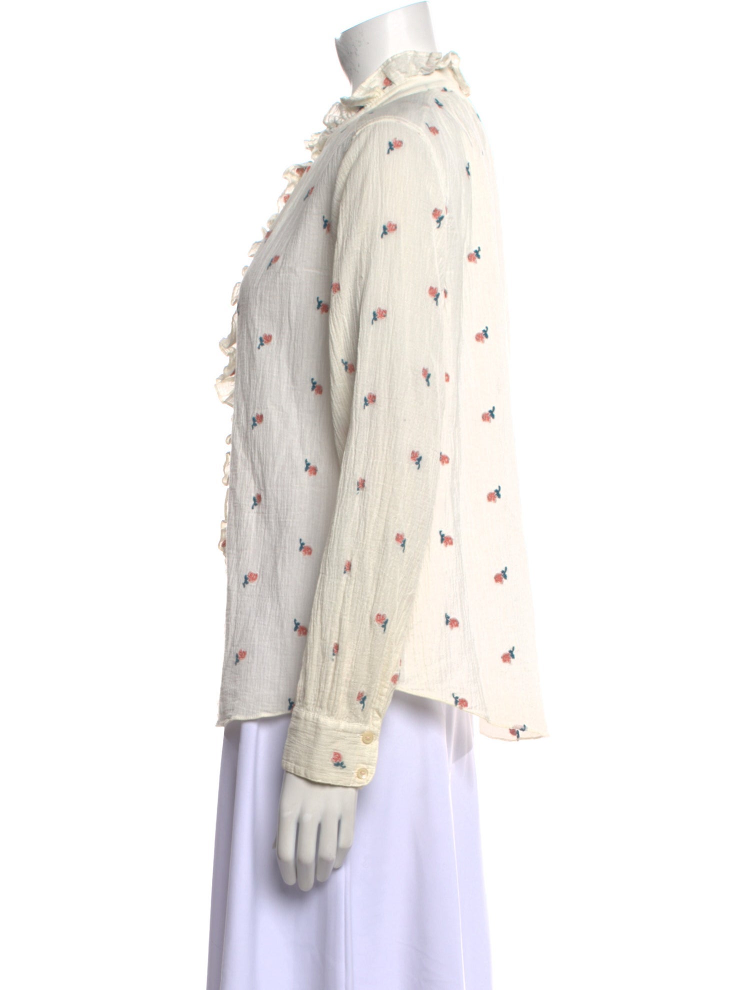 La Vie Rebecca Taylor Floral Print Mock Neck Button-Up Top