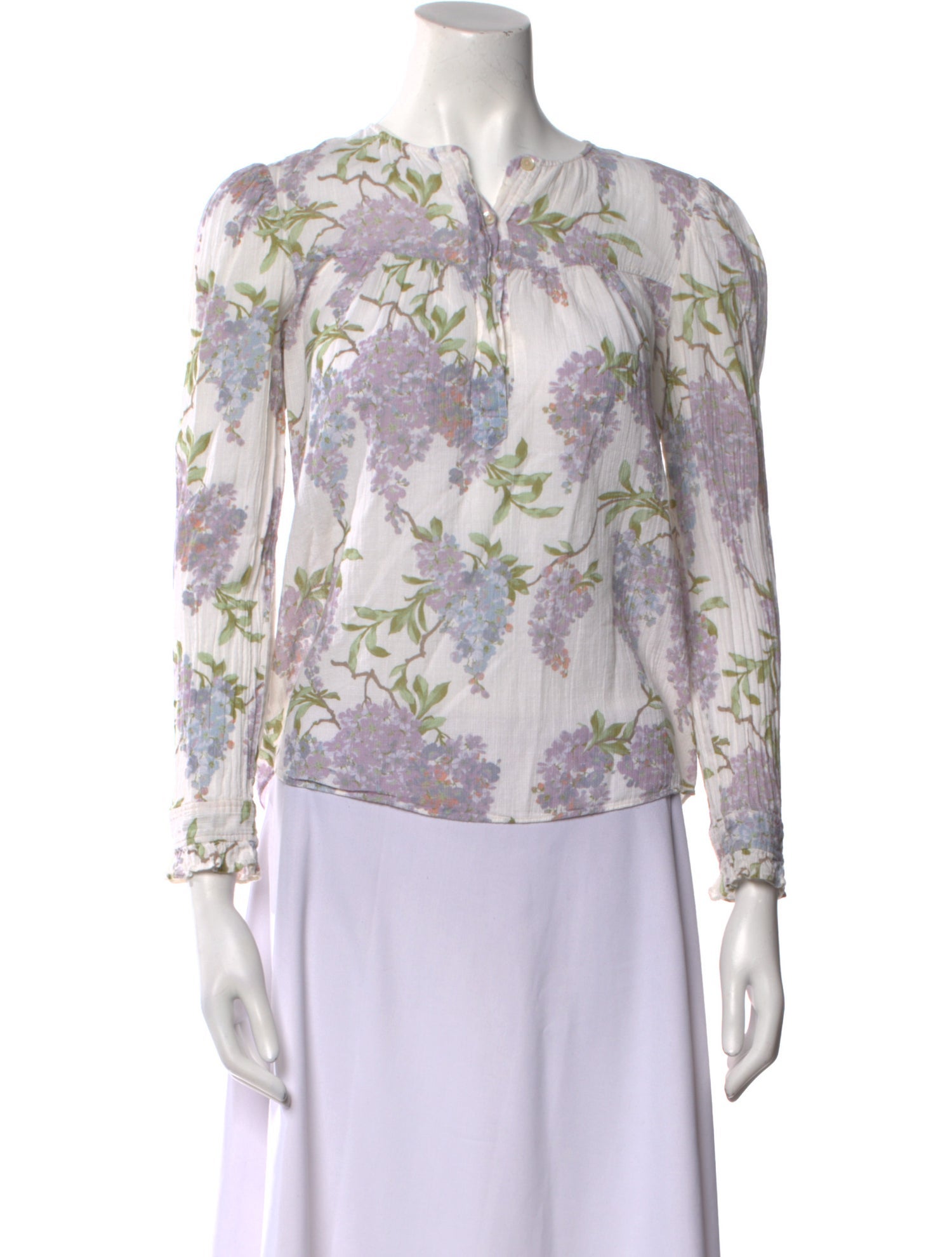 La Vie Rebecca Taylor Floral Print Bateau Neckline Blouse
