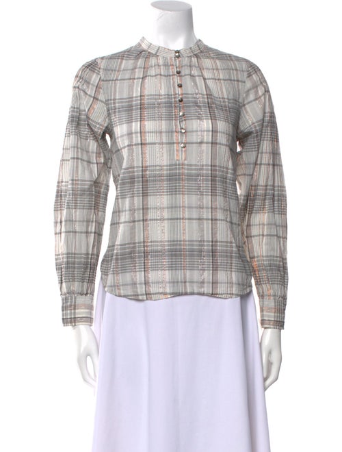La Vie Rebecca Taylor Plaid Print Mock Neck Button-Up Top