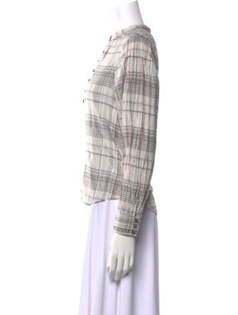 La Vie Rebecca Taylor Plaid Print Mock Neck Button-Up Top