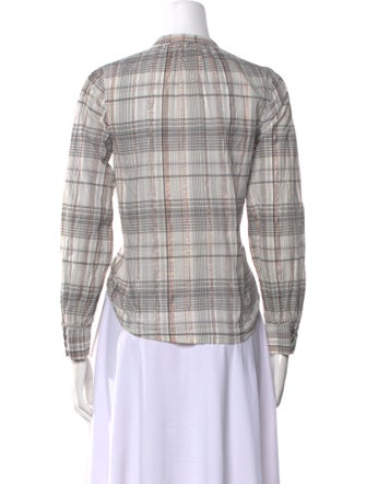 La Vie Rebecca Taylor Plaid Print Mock Neck Button-Up Top