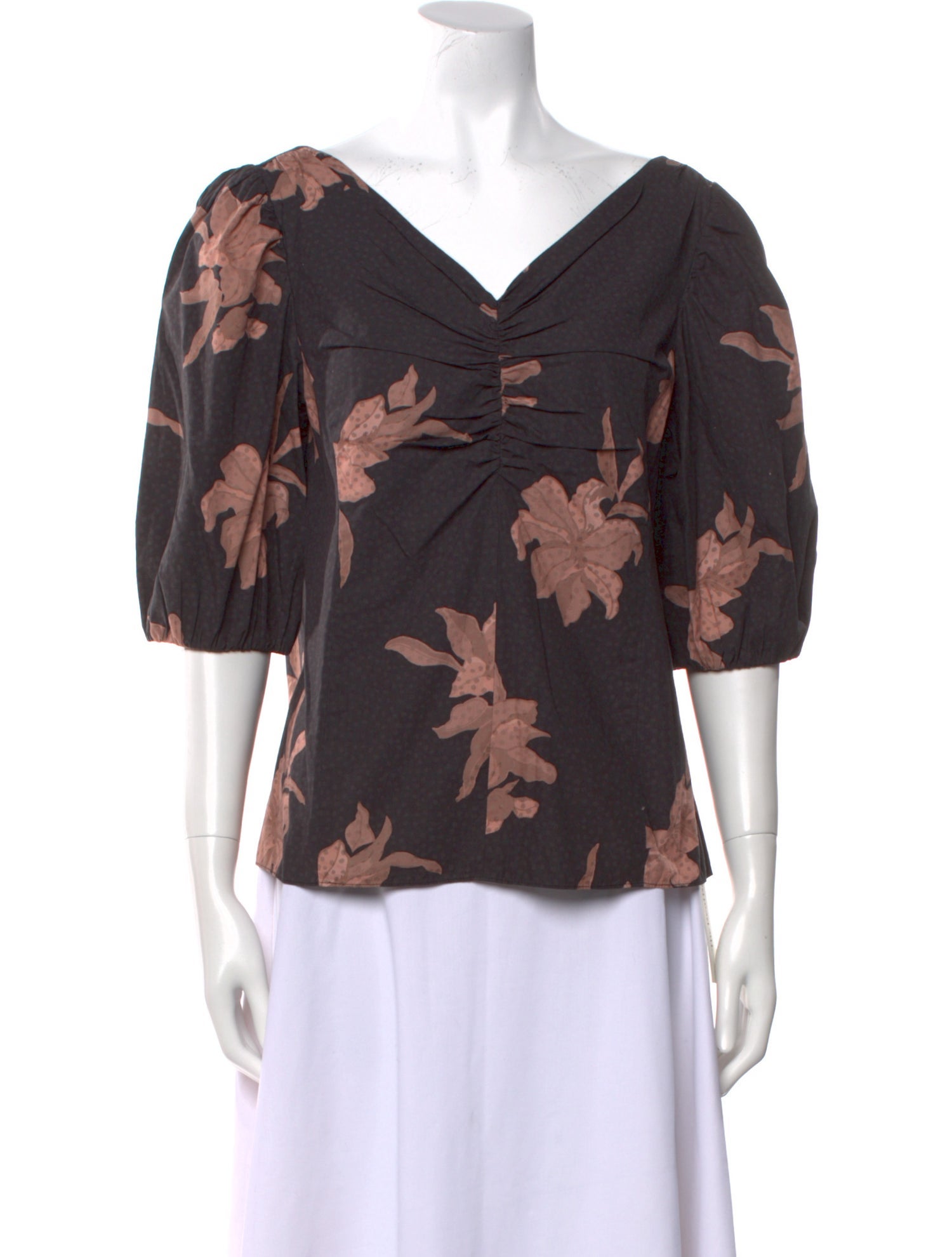 La Vie Rebecca Taylor Floral Print V-Neck Blouse