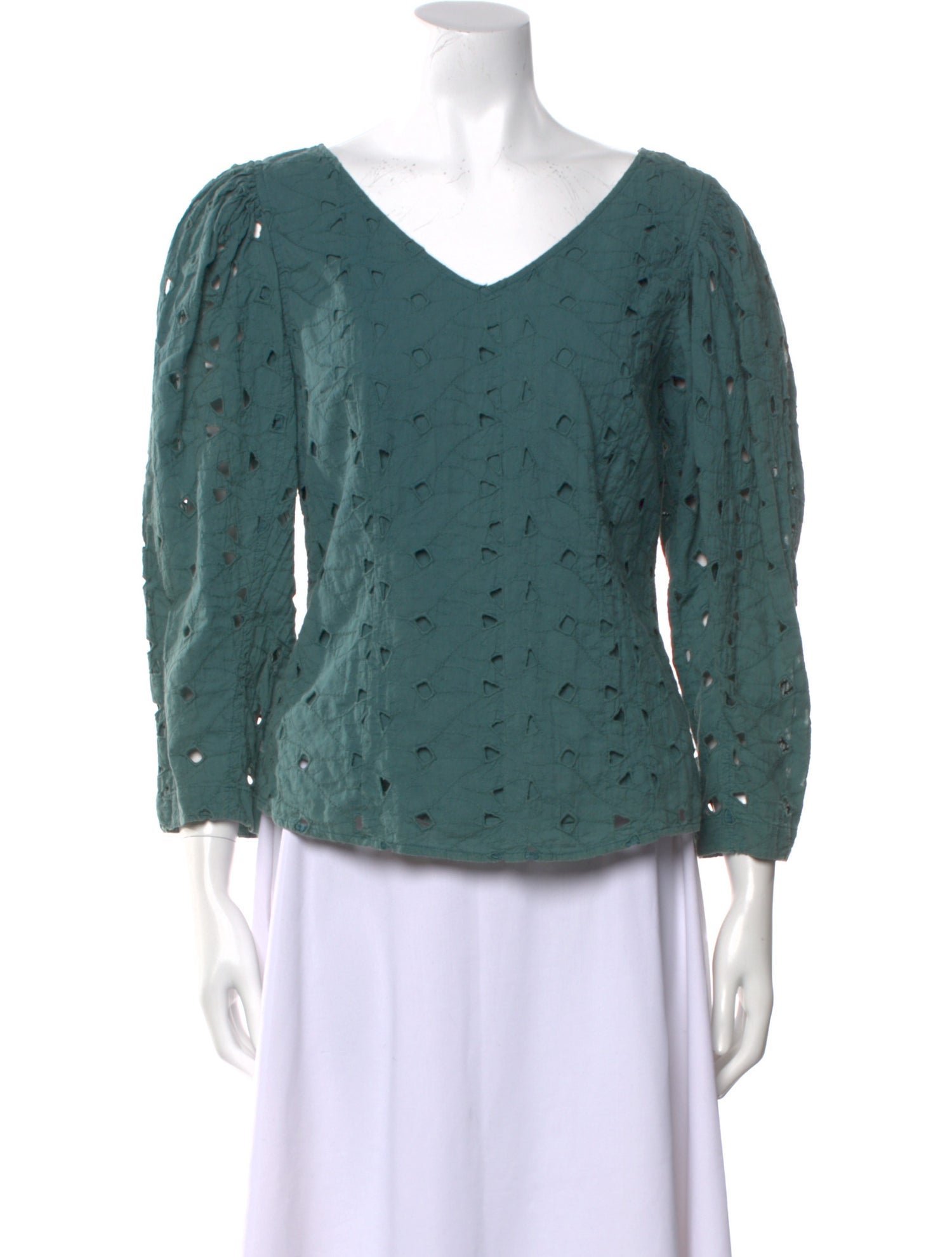 La Vie Rebecca Taylor V-Neck Three-Quarter Sleeve Button-Up Top