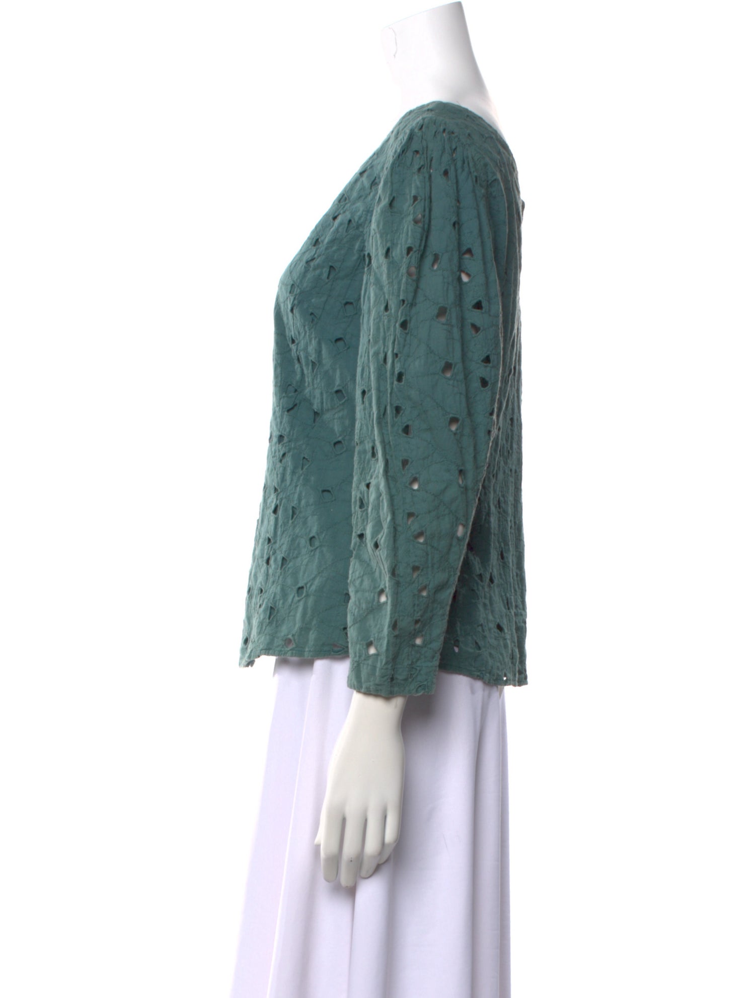 La Vie Rebecca Taylor V-Neck Three-Quarter Sleeve Button-Up Top