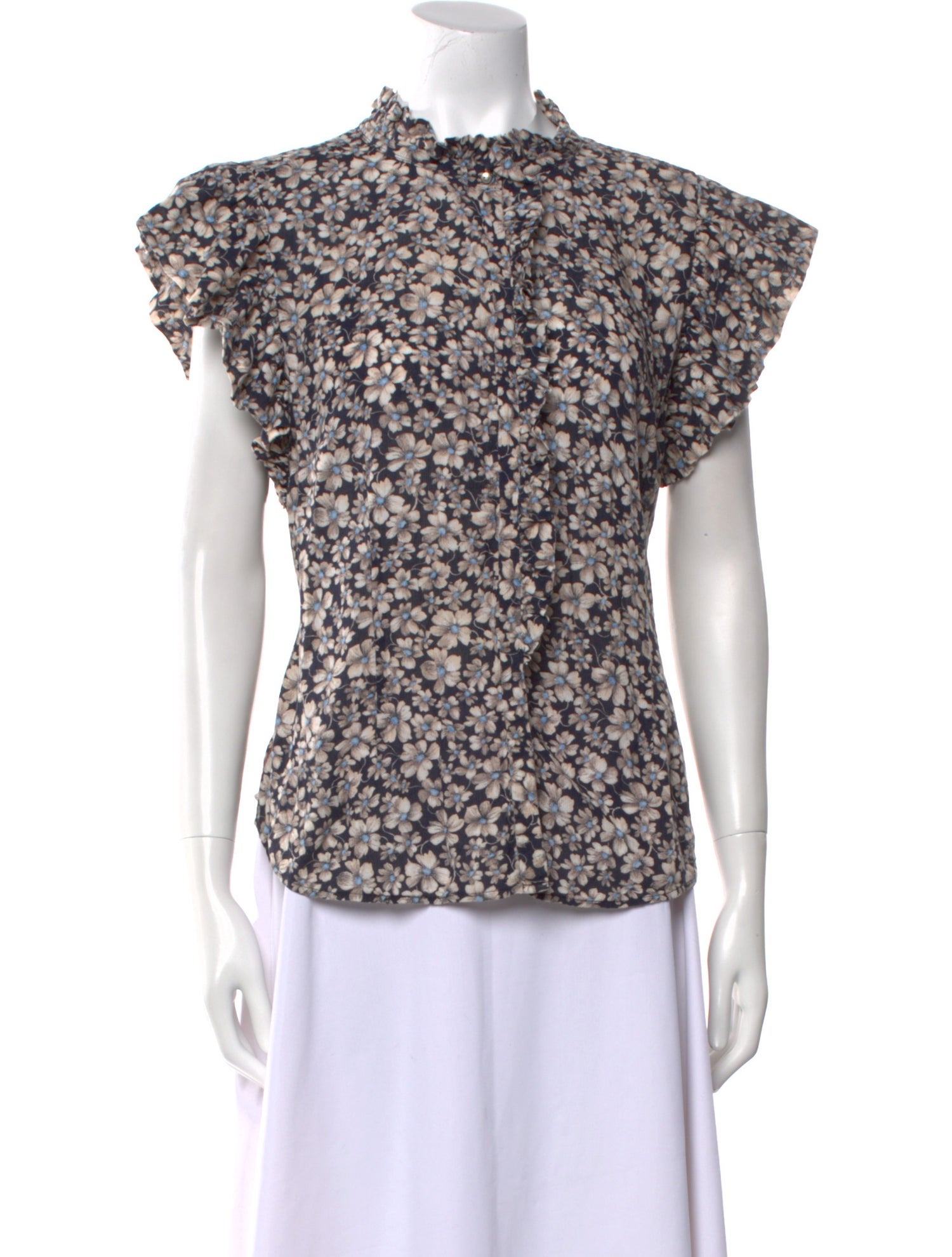 La Vie Rebecca Taylor Floral Print Mock Neck Blouse