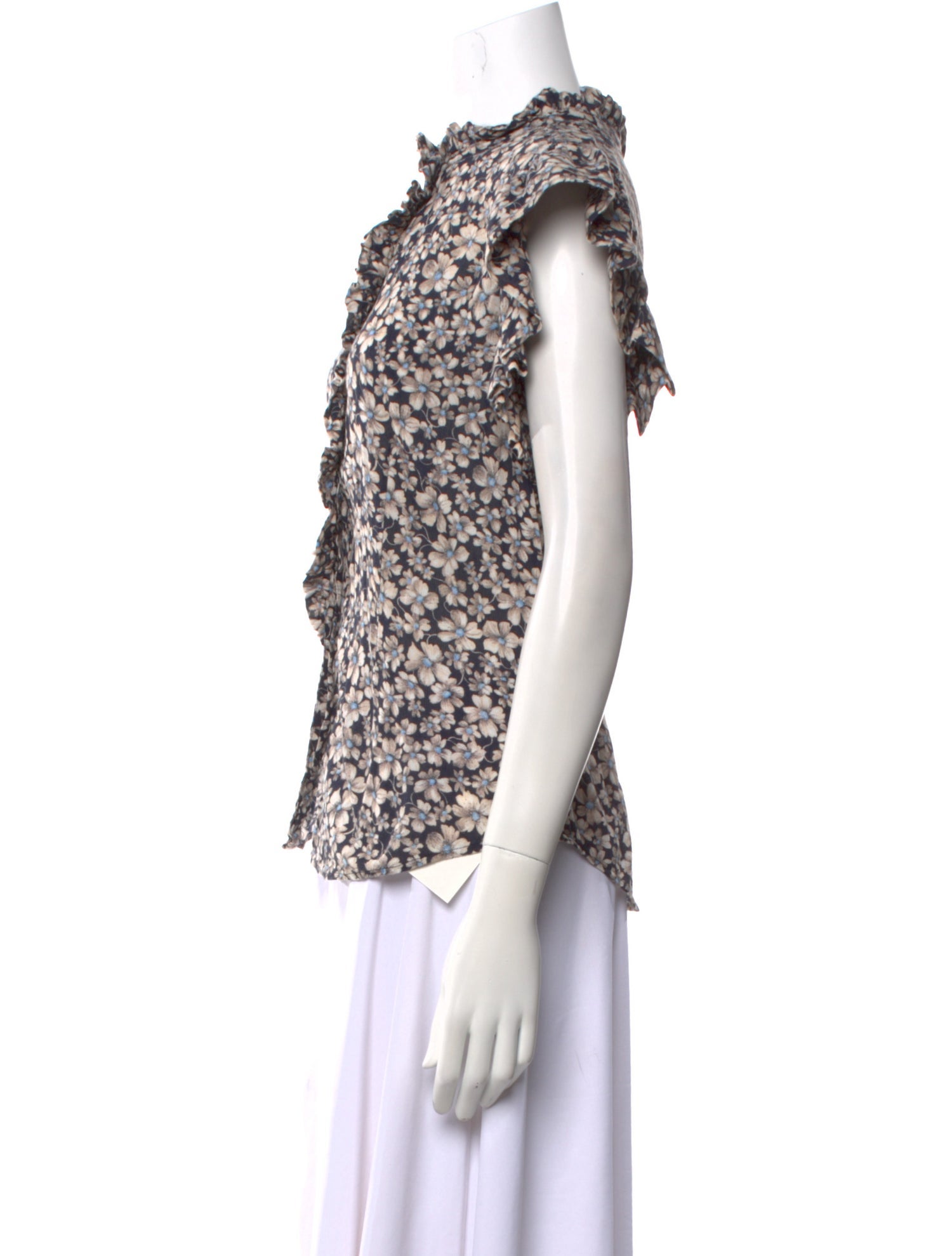 La Vie Rebecca Taylor Floral Print Mock Neck Blouse