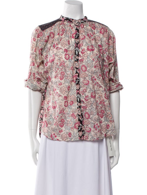 La Vie Rebecca Taylor Floral Print Mock Neck Blouse