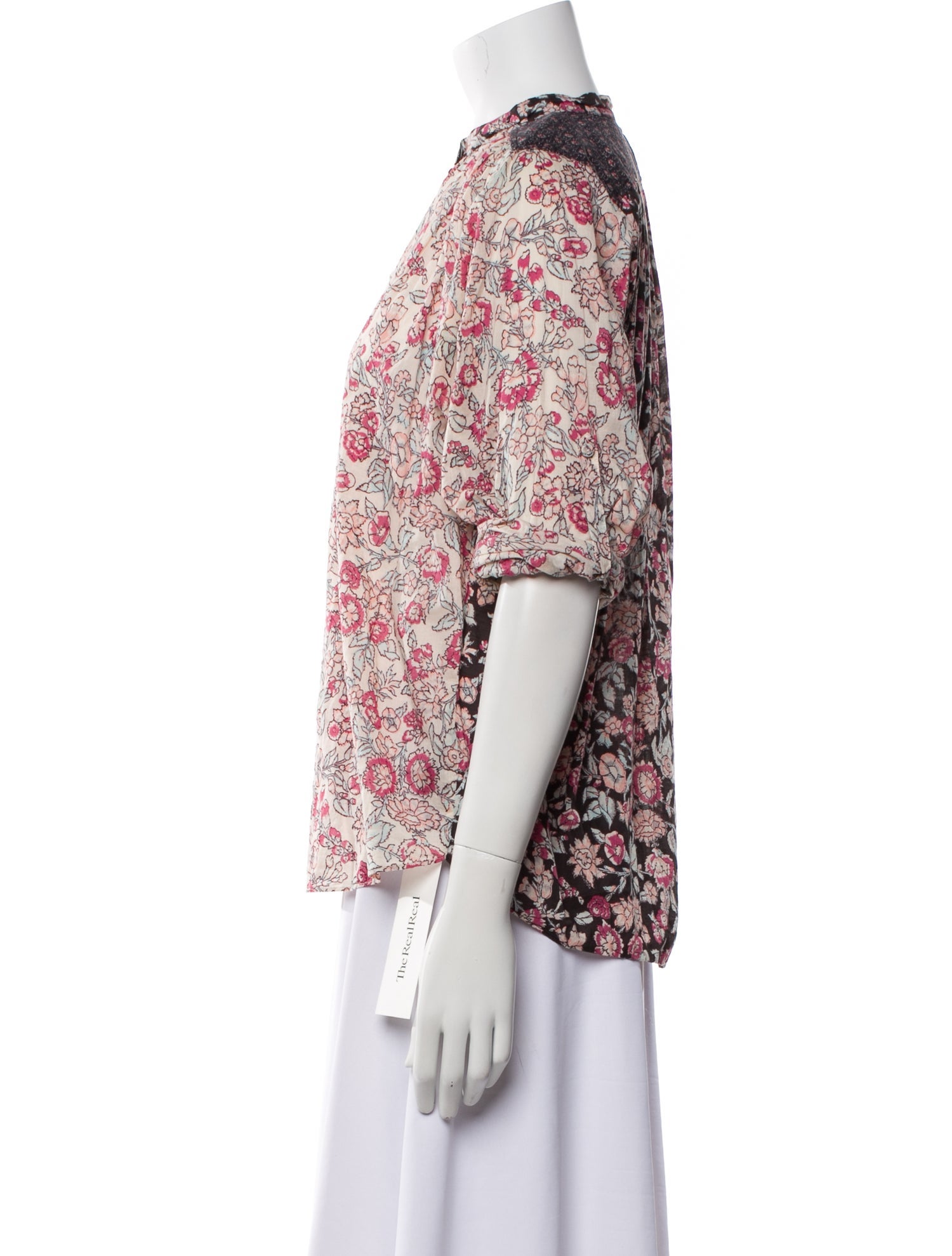 La Vie Rebecca Taylor Floral Print Mock Neck Blouse