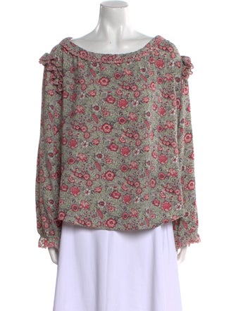 La Vie Rebecca Taylor Floral Print Bateau Neckline Blouse
