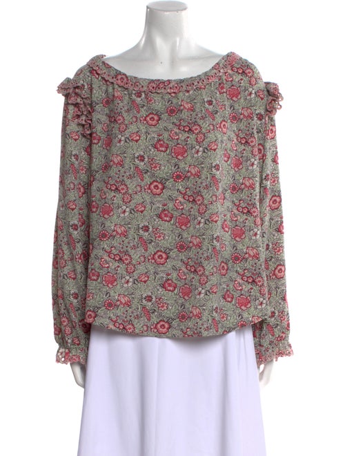 La Vie Rebecca Taylor Floral Print Bateau Neckline Blouse