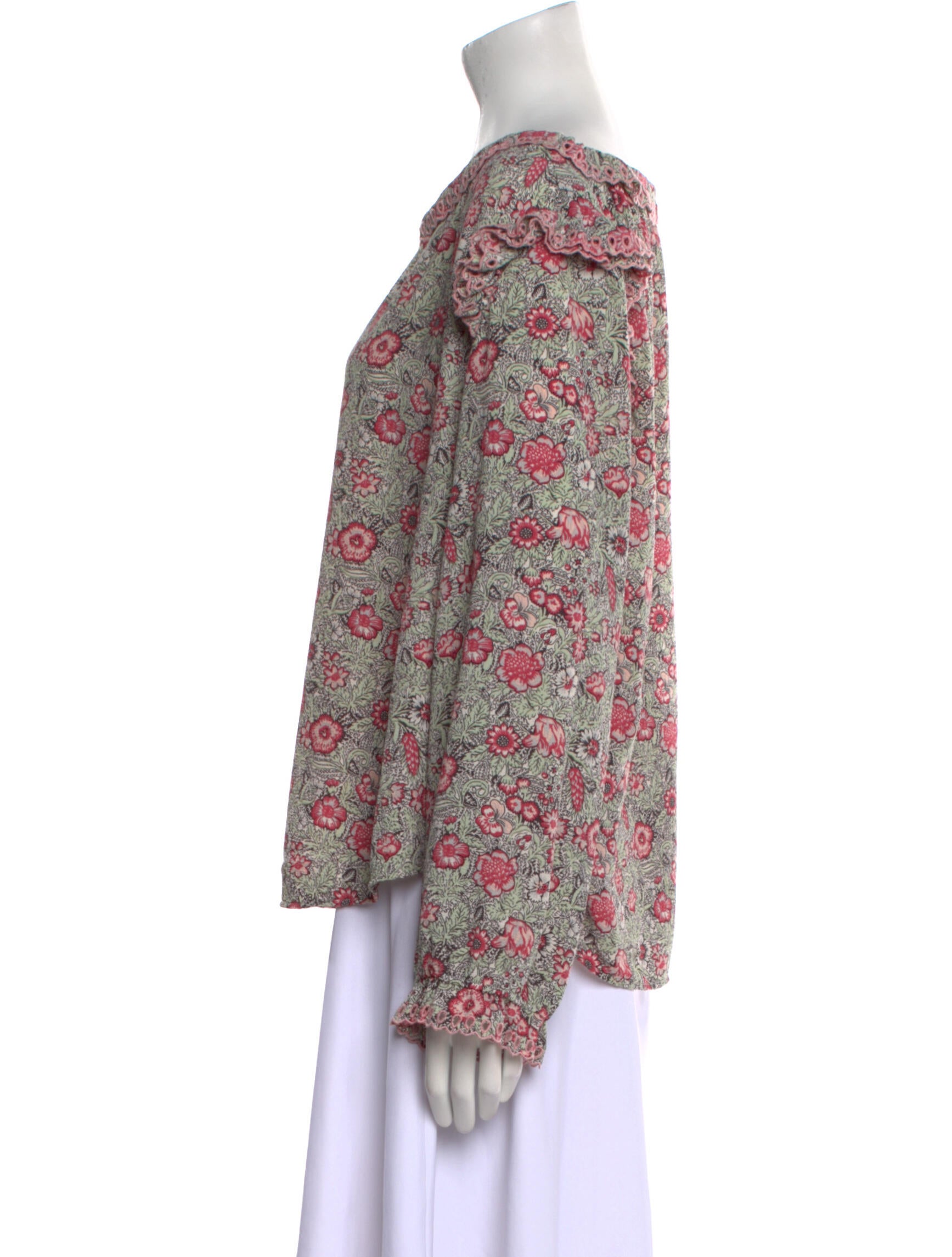 La Vie Rebecca Taylor Floral Print Bateau Neckline Blouse