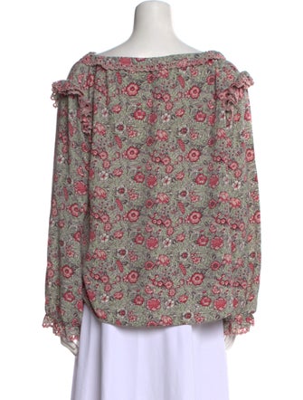 La Vie Rebecca Taylor Floral Print Bateau Neckline Blouse
