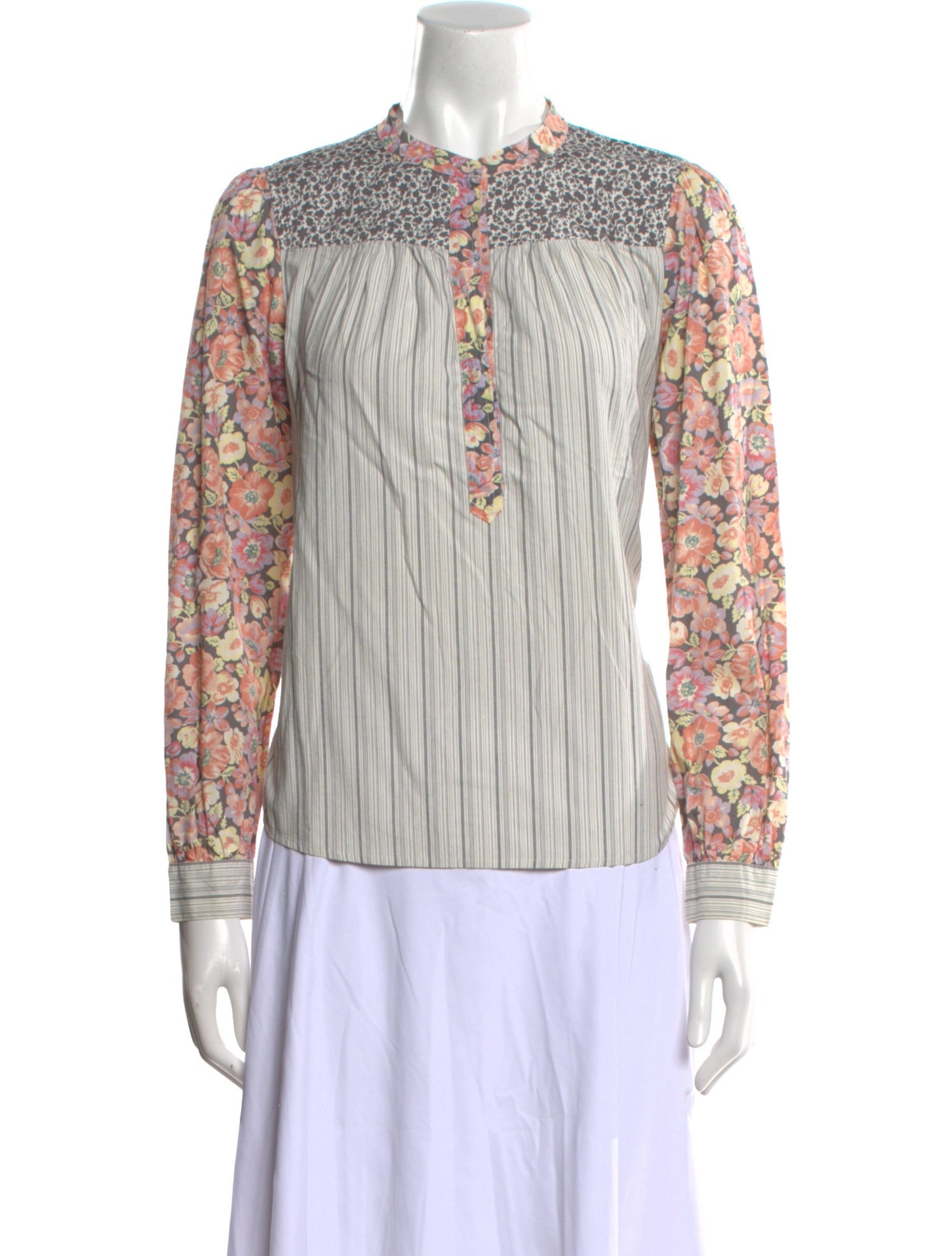 La Vie Rebecca Taylor Printed Mock Neck Button-Up Top