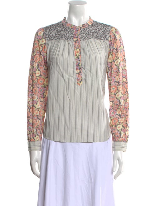 La Vie Rebecca Taylor Printed Mock Neck Button-Up Top