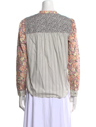 La Vie Rebecca Taylor Printed Mock Neck Button-Up Top