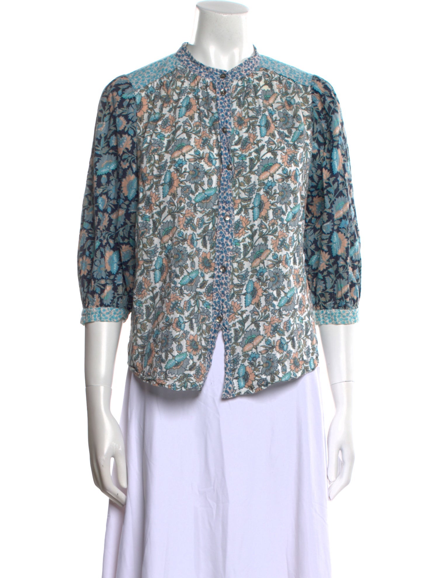 La Vie Rebecca Taylor Floral Print Mock Neck Blouse