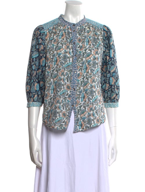 La Vie Rebecca Taylor Floral Print Mock Neck Blouse