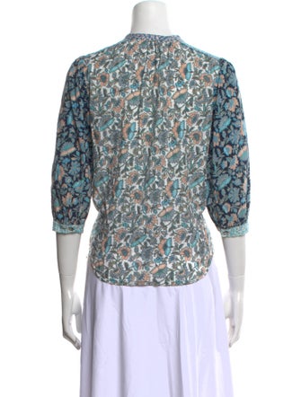 La Vie Rebecca Taylor Floral Print Mock Neck Blouse