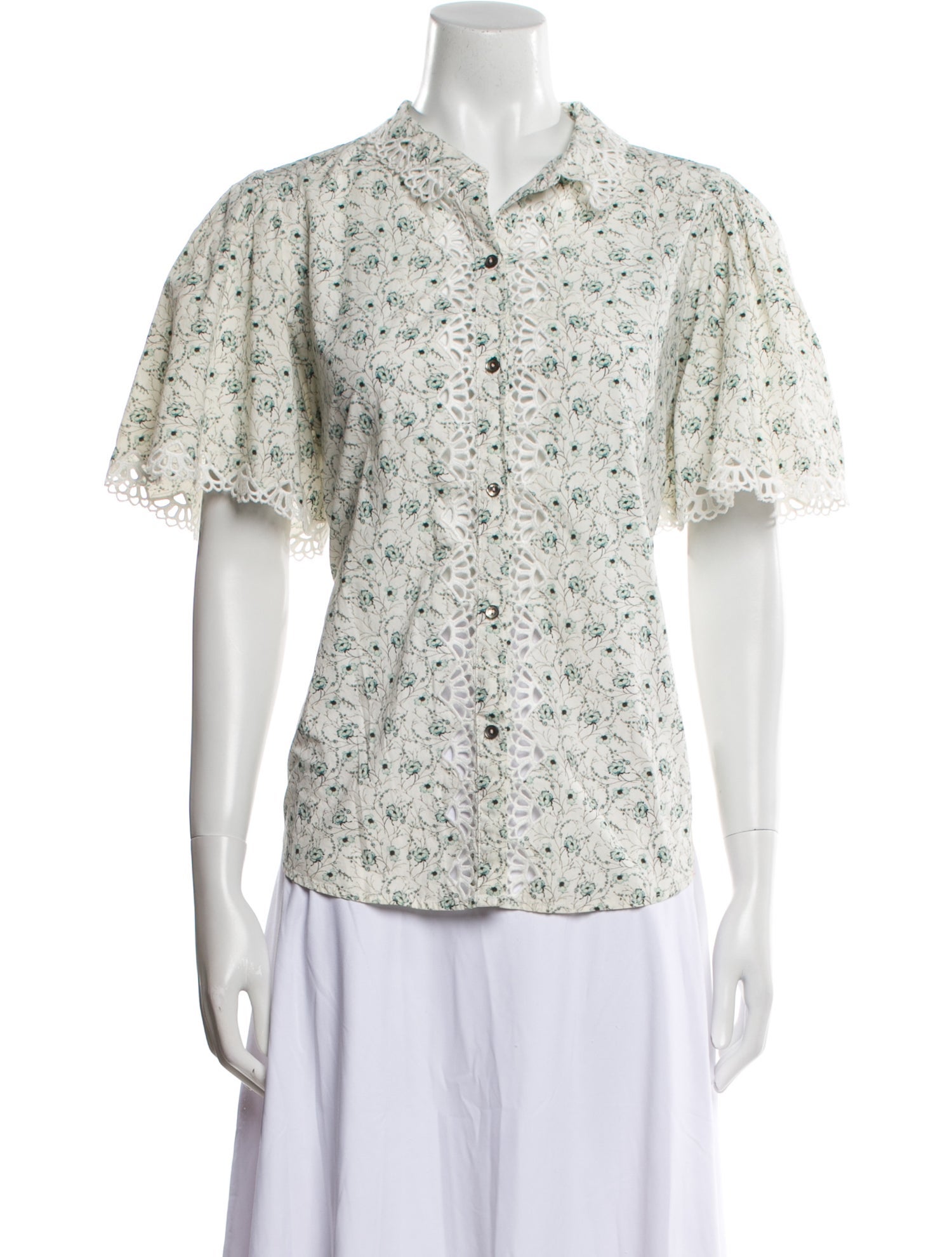 La Vie Rebecca Taylor Floral Print Short Sleeve Button-Up Top w/ Tags
