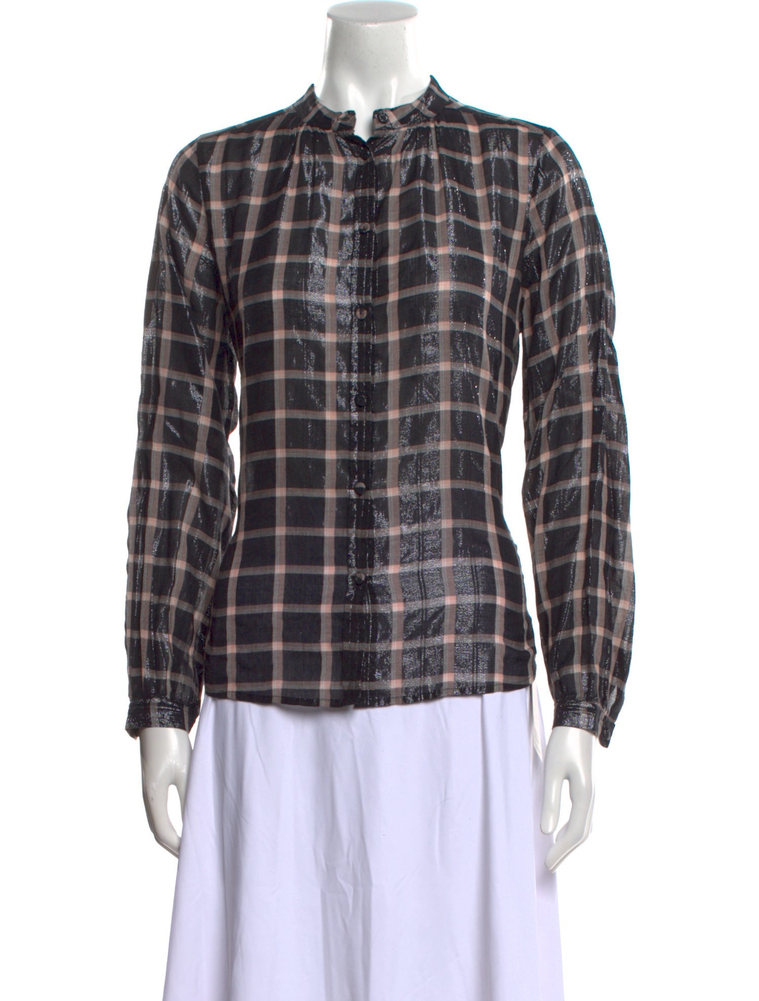La Vie Rebecca Taylor Plaid Print Mock Neck Button-Up Top w/ Tags