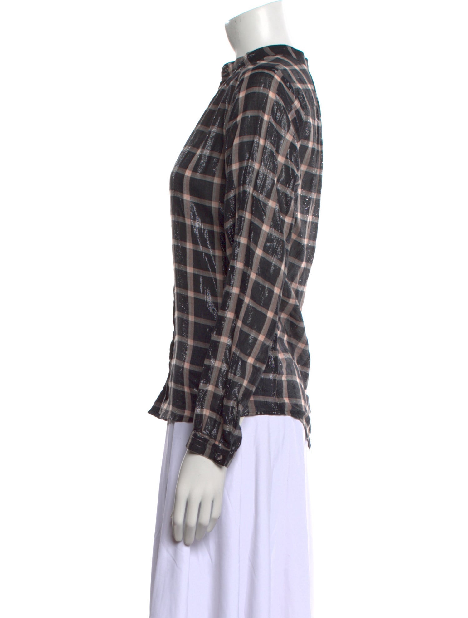 La Vie Rebecca Taylor Plaid Print Mock Neck Button-Up Top w/ Tags