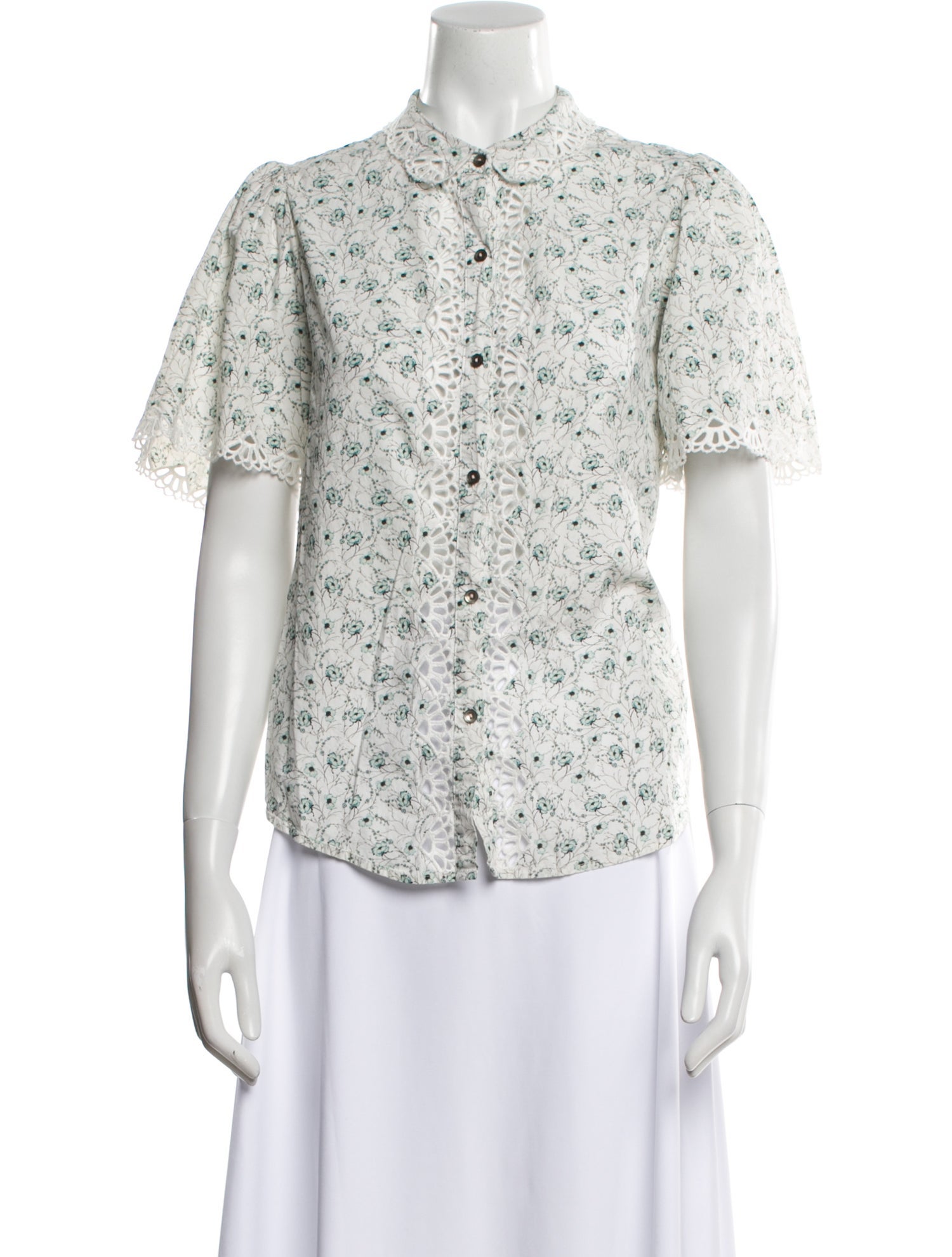 La Vie Rebecca Taylor Floral Print Short Sleeve Button-Up Top