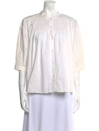 La Vie Rebecca Taylor Mock Neck Three-Quarter Sleeve Button-Up Top