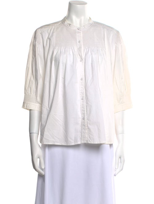 La Vie Rebecca Taylor Mock Neck Three-Quarter Sleeve Button-Up Top