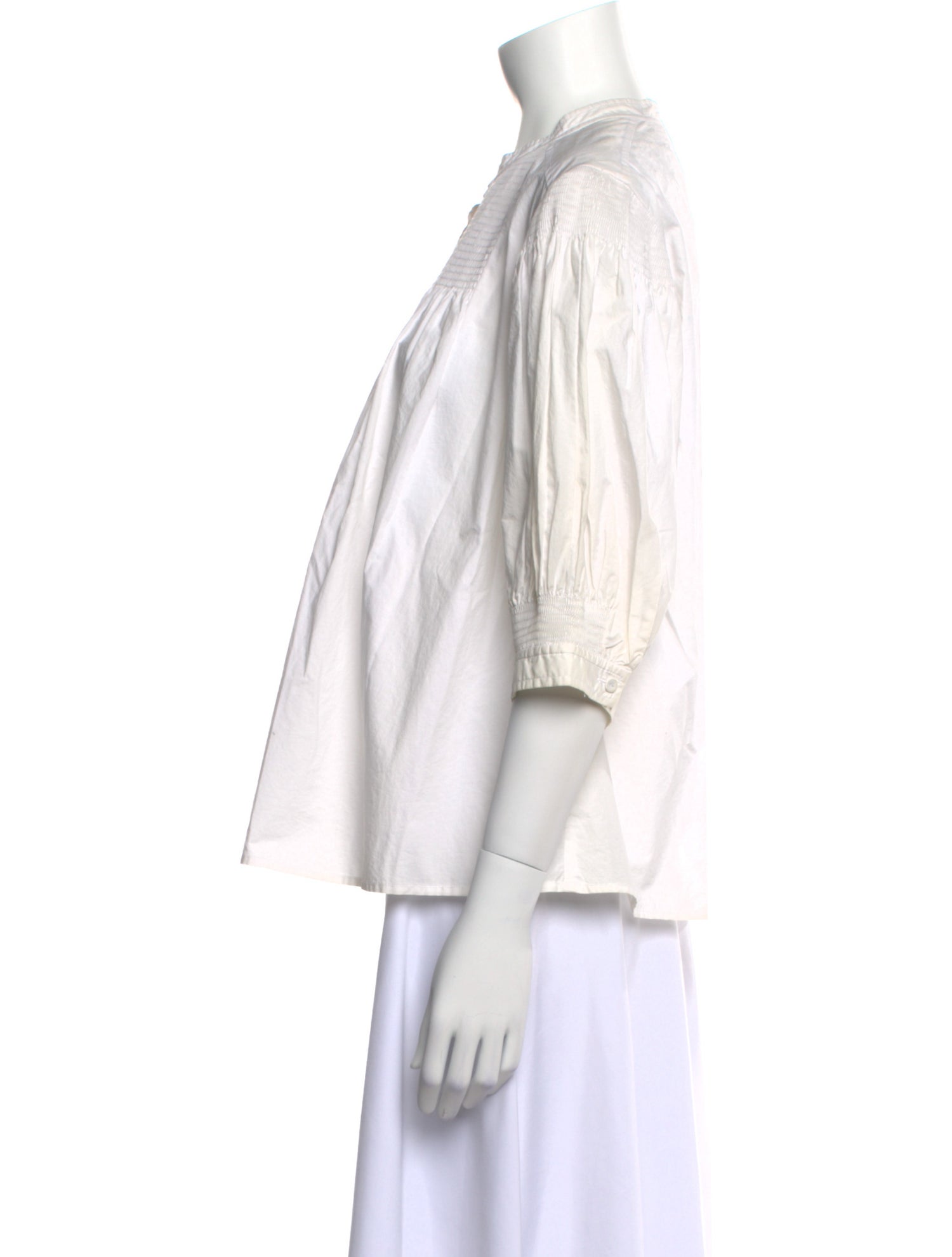 La Vie Rebecca Taylor Mock Neck Three-Quarter Sleeve Button-Up Top