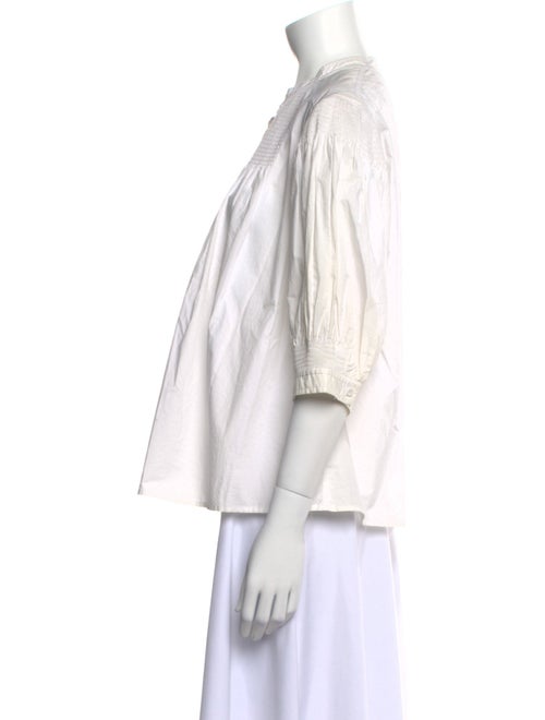 La Vie Rebecca Taylor Mock Neck Three-Quarter Sleeve Button-Up Top